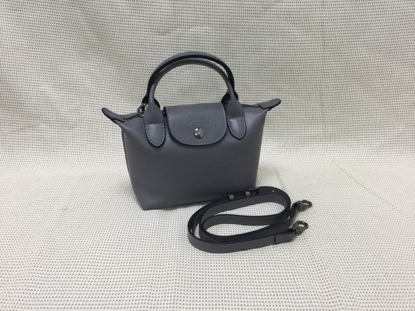 Longchamp Mini Le Pliage Cuir Leather Top Handle Bag Turrledove