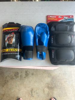 Speed bag, gloves, workout gloves, and kneepads