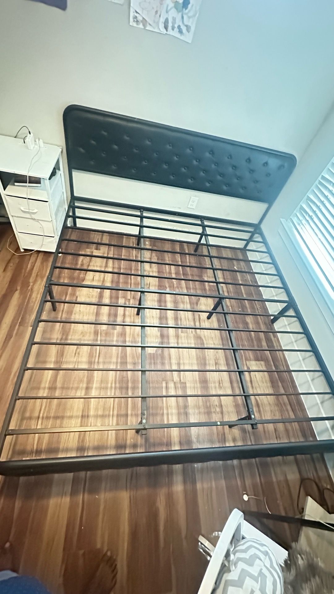 Feonase King Size Bed Frame, Heavy-Duty Metal Bed Frame with Faux Leather Button Tufted Headboard, 12" Storage Space, Thick Steel Slats, No Box Spring
