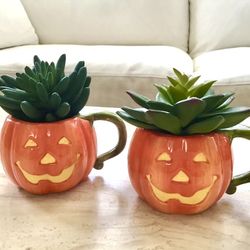 Halloween Ceramic Mugs, Set of 2, New