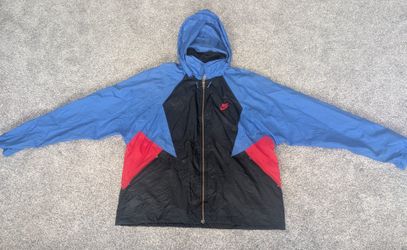 Vintage NIKE Swoosh Blue/Black/Red Zip Hooded Windbreaker Jacket 80s 90s Y2K Large