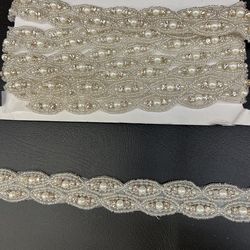 1 yard silver beaded lace trim with pearls and rhinestones #lace #embellished #bridal