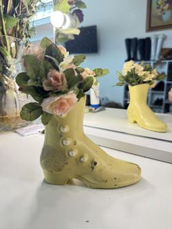 Yellow Antique Boot Vase