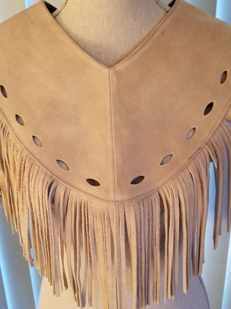 Suede Fringe Top Poncho Western Boho Style