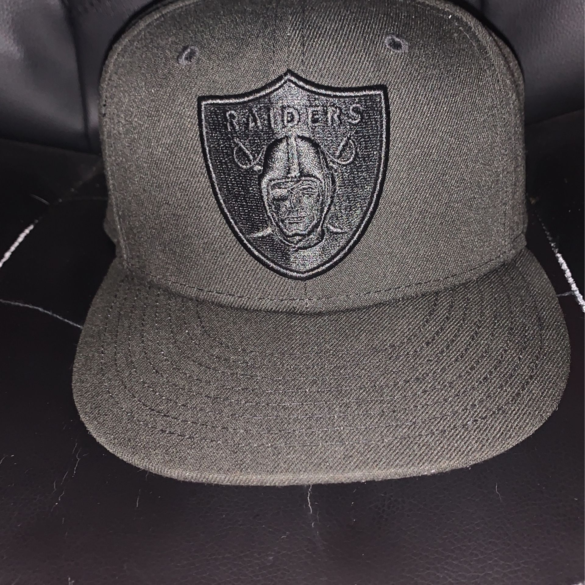 Raiders All Black Fitted Hat 7 3/8