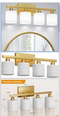 4-Light Gold Bathroom Vanity Light Fixture