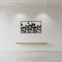 Black Metal Floral Wall Art - Modern Tulip Field Frame