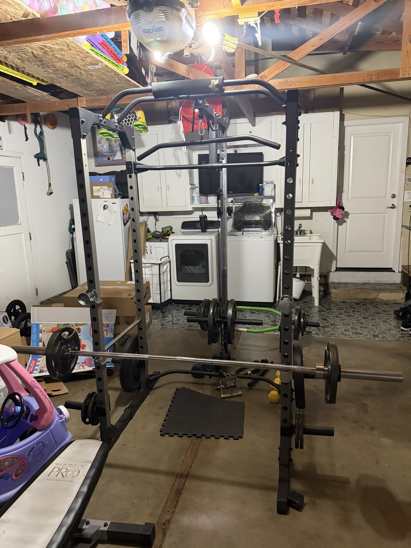 Power Rack Cage W/ Pulley & Adj Bench