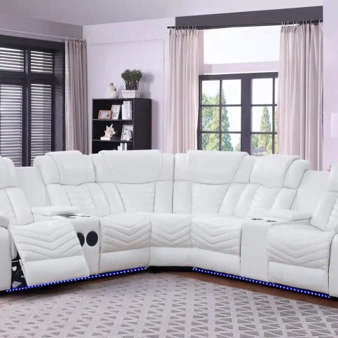 Power Recliner Sectional With Speakers, Usb Ports And LED 