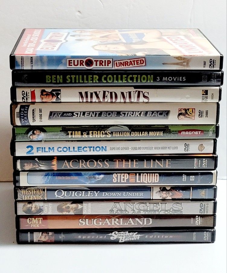 (Lot Of 12) Bundle Assorted DVDs Movies Titles Comedies/Dramas/ Similar Genres In Good condition. 
#1. Across The Line. Actors: Brad Johnson; Sigal Er