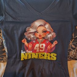 Women's V-Neck Handmade Bling 49ers Shirt