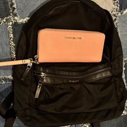 Michael Kors Backpack Black Bag Nylon Purse Pink Leather Wallet
