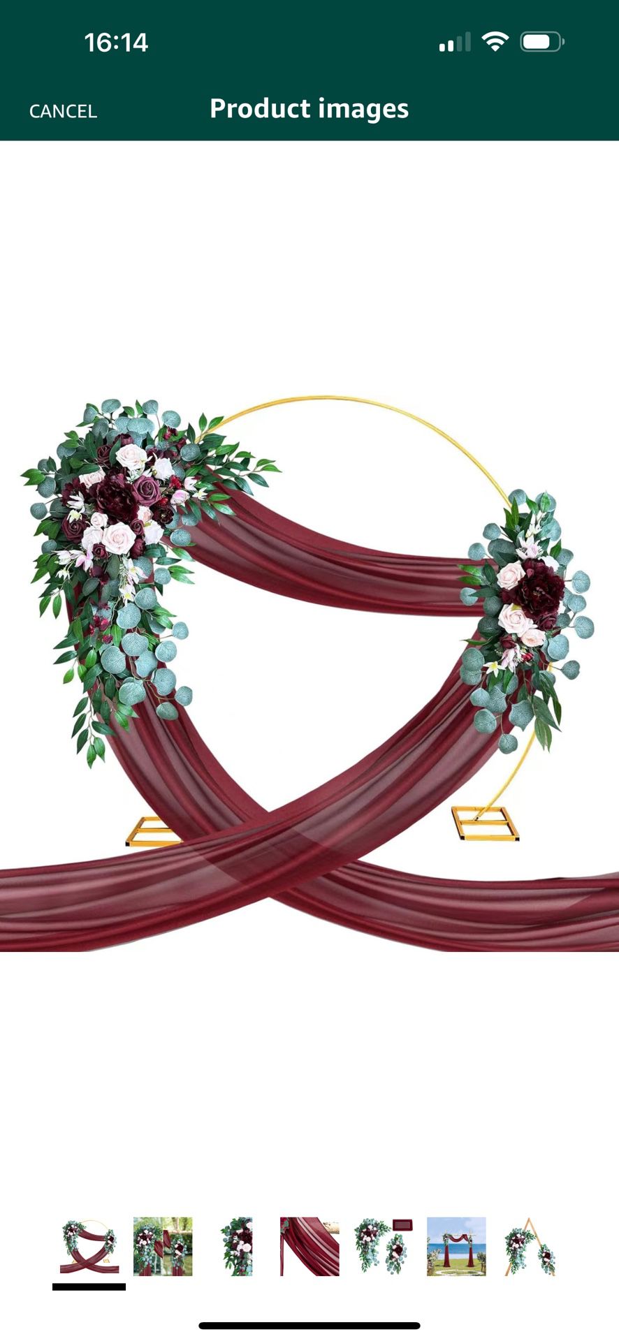 8 Foot Wedding Arch with Burgundy Flowers And Drape