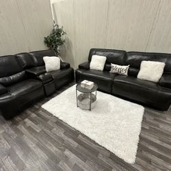 Large Brown Leather Reclining Couch & Loveseat - Delivery Available 