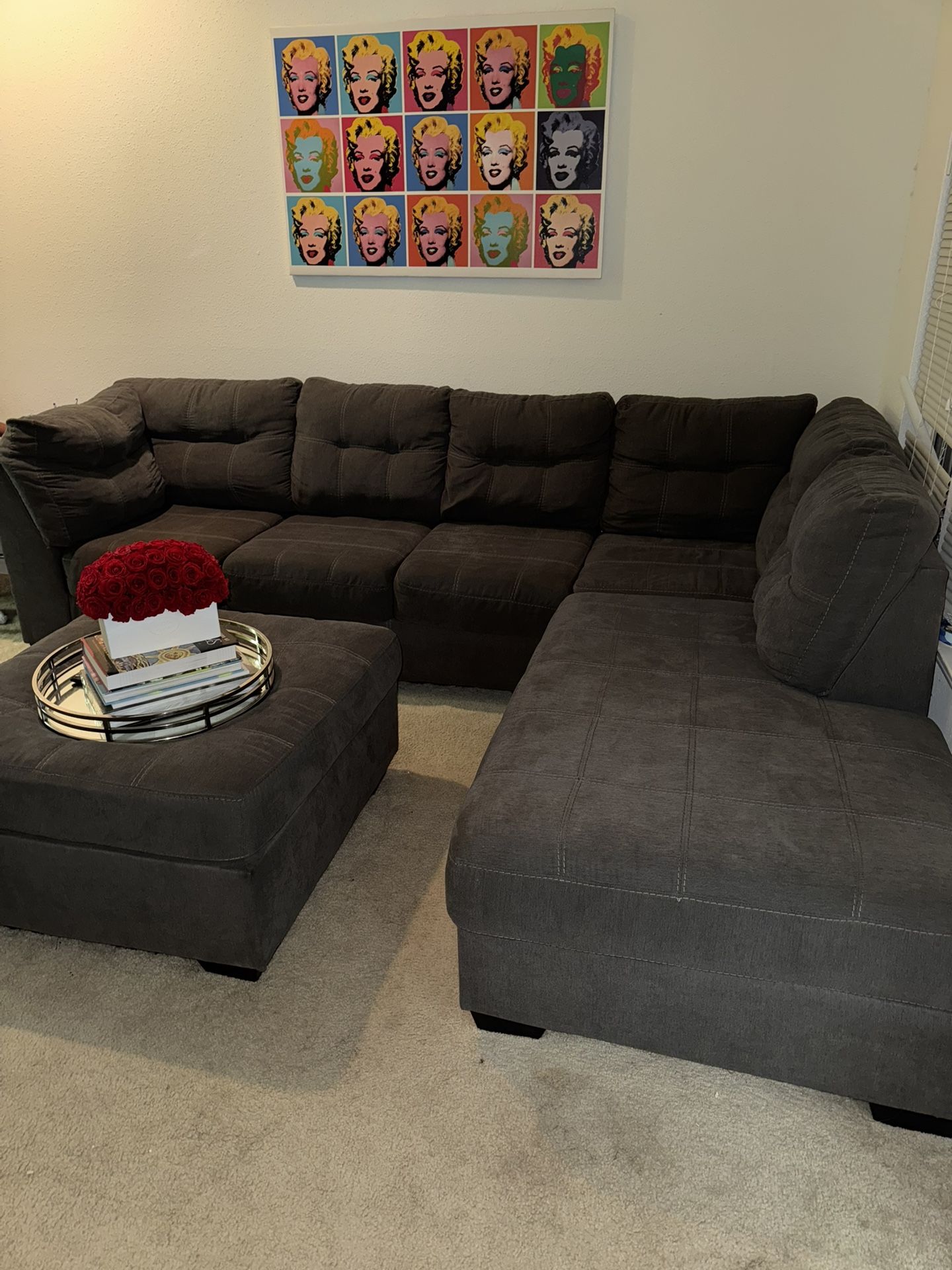 grey left sectional couch & ottoman