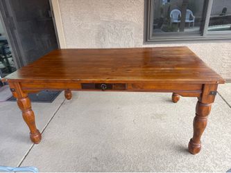 Dining Table With Metal Hardware And Drawers Regular Wear & Tear W Scuffs Solid Wood Great For Refurbish Or Immediate Use!