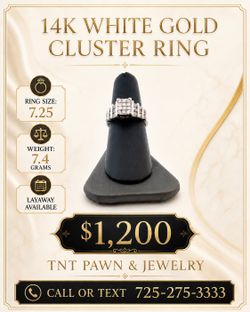 14K White Gold Diamond Cluster Ring – Size 7.25 – 7.4 Grams – Ask for David