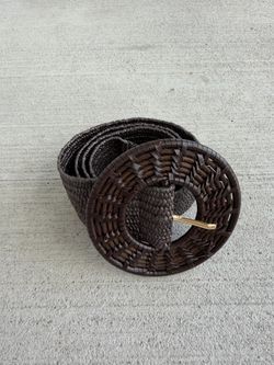 J. McLaughlin Woven Stretch Belt Brown Wide Elastic Belt Round Woven Buckle 36