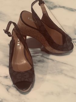 Coach Signature Peep-Toe Cork Wedge Sandals
