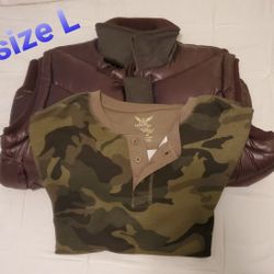 Mens Sleevless Jacket And Long Sleeve Camouflage Shirt Size L