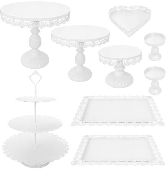 Set of 9 Cake Stands Metal Cupcake Stand Set Multiple Styles Candy Fruit Display Tower Dessert Plate Cake Serving Tray for Birthday Party Wedding Anni