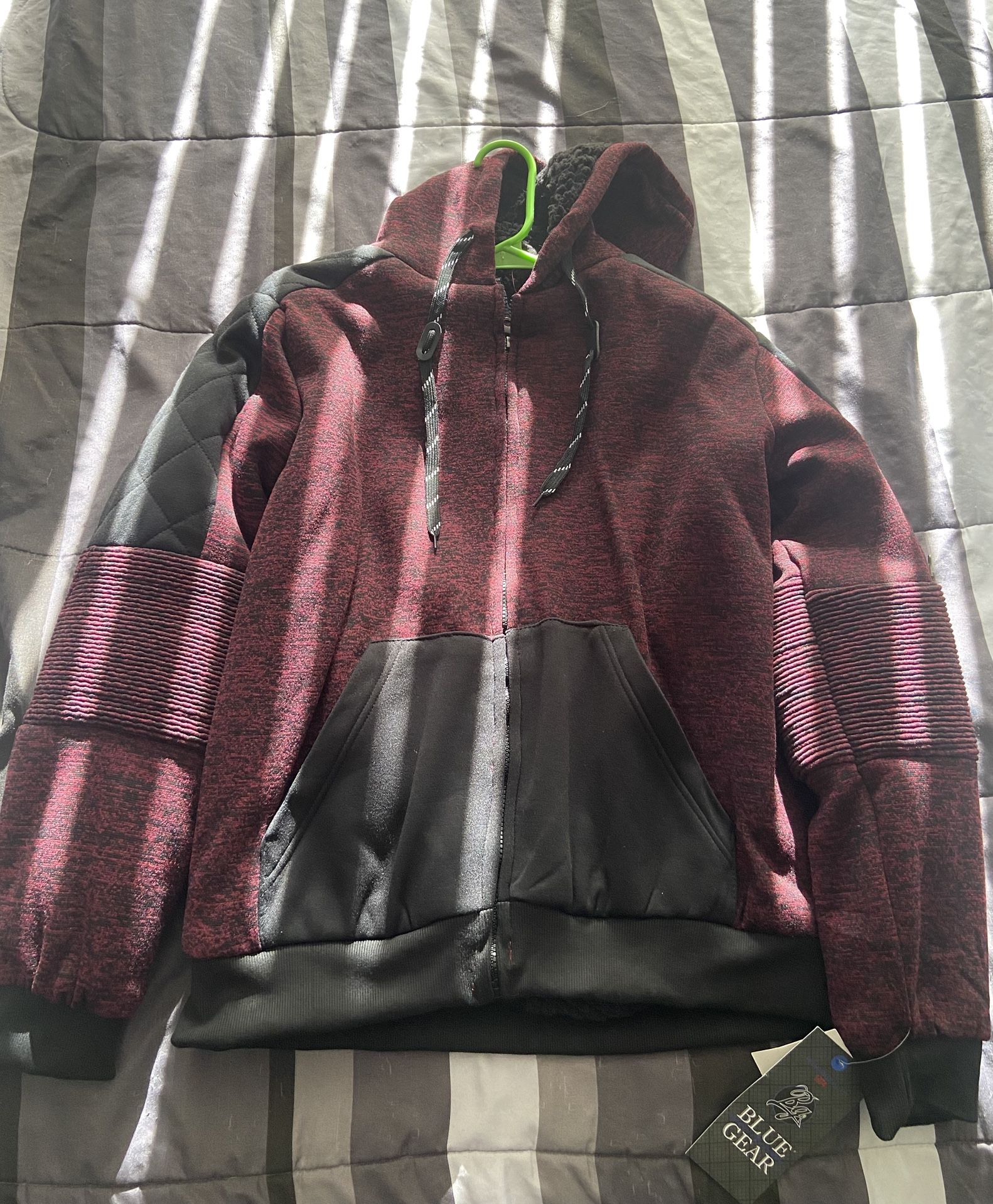 Burgundy And Black Fluffy Hoodie