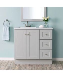 Bannister 37 in. Single Sink Pearl Gray Bath Vanity with Granite-Look Colorpoint White Cultured Marble Top (Assembled)
