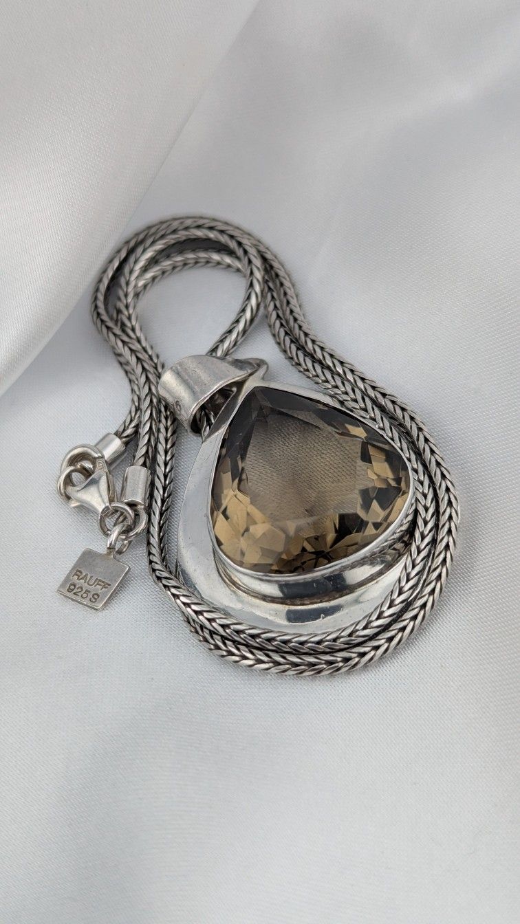 N4✨ 16" Sterling Silver Smoky Quartz Pendant Necklace. 27.20g