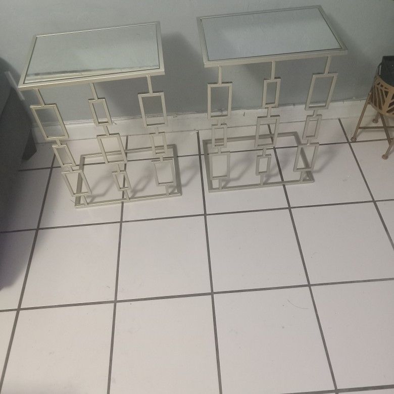 Set Of Two Glass Top Side Table