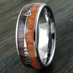 Men's 8mm Tungsten Cupid's Arrow Koa & Zebra Wood Inlay Comfort-Fit Wedding Band