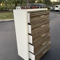 BEDROOM CHEST SOLID WOOD WITH 5 DRAWERS BROWN AND WHITE IN EXCELLENT CONDITION