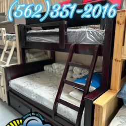 Twin Full Bunk Bed Cherry Litera Cama Con Trundle Full Colchones Incluidos 