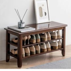 LKZ Shoe Rack Bench Entry Solid Wood Shoe Storage Bench for Entryway, Foyer, Corridor, Living Room - Brown (31.5'')

