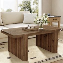F2429 47" Solid Wood Coffee Table, Rectangular Center Table with Heavy-Duty Legs
