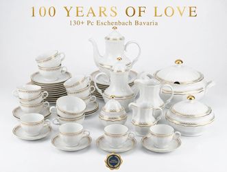 Eschenbach Bavaria Porcelain Set 130+ Pcs Gold Rim - Service for 12 - DISHWARE ONLY