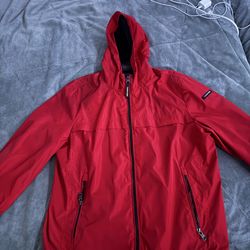 Calvin Klein Red Hooded Windbreaker Jacket Zip Logo Zipper Men Regular Size