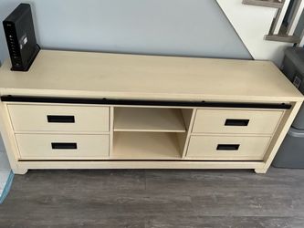 Cream Wood TV Stand with Drawers