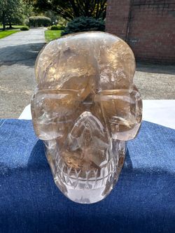 Smoky Rutilated Quartz Crystal Skull, Hand Carved 17 lb Brazilian Collector