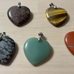 New- 18k White Gold GP Stone Pendants Heart Shaped Lot Of 5