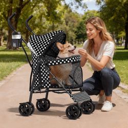 4-Wheel Folding Pet Stroller, Foldable Dog Jogger Stroller with Adjustable Canopy and Cup Holder 