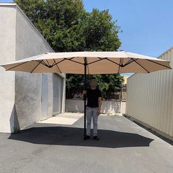 (NEW) $95 Large 15FT Double Sided Outdoor Patio Umbrella, Crank Open/Close (Weight base not included)