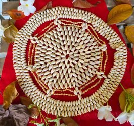 16" Vintage Round Seashell Doily, Trivet, or Placemat (Beach Home Decor); has some defects—sold as-is.
