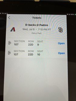 2 PADRES/D’BACKS TICKETS, WEDNESDAY, 7/8, SEC 107, ROW 22D