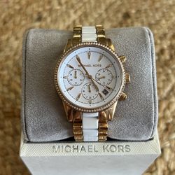 Gold And White MK Watch 
