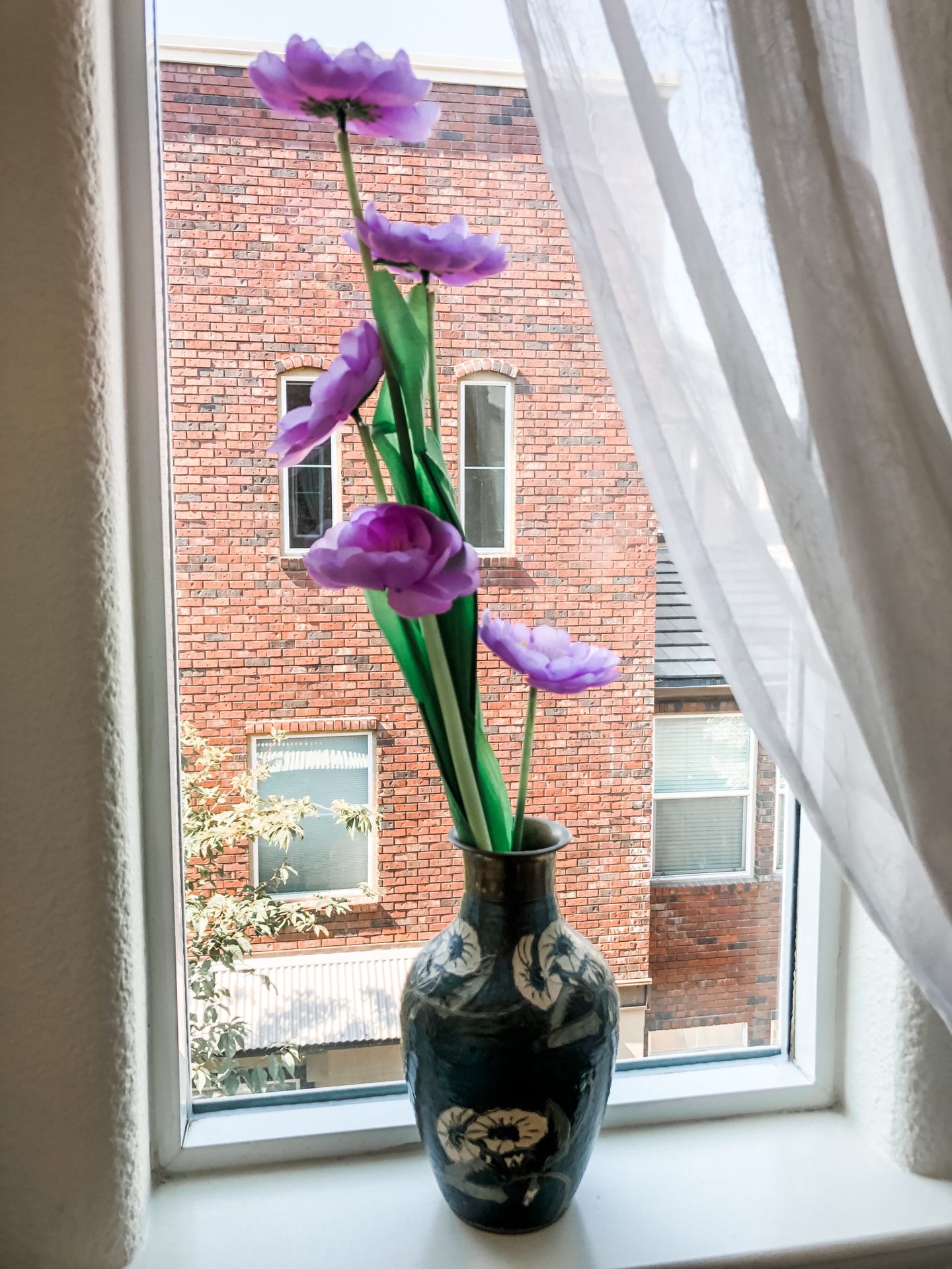 Artificial Flower in Vintage Vase Purple Lavender