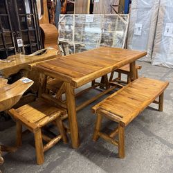 Solid Wood Twig Rectangle Dining Table Set