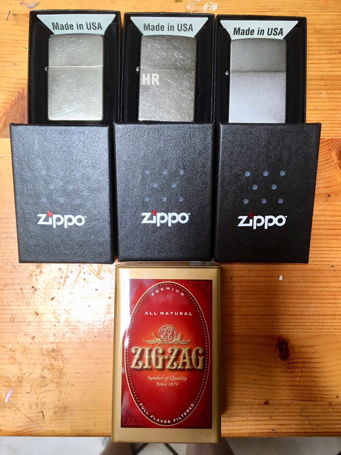3 New Zippo Lighters with Boxes and ZigZag Tin