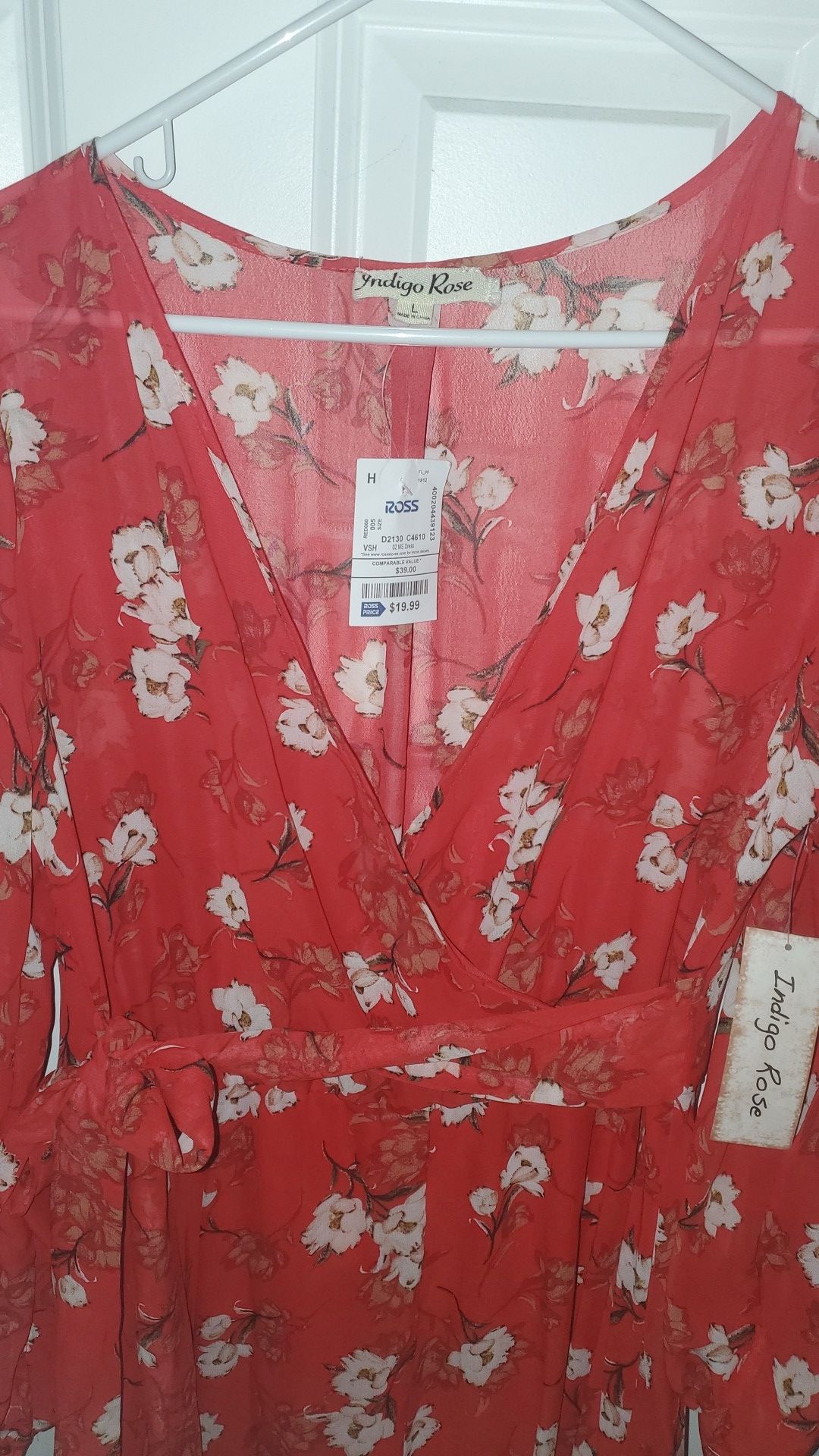 indigo rose red dress INDIGO ROSE WOMEN'S LONG SLEEVE PLEATED FLORAL RED MAXI DRESS SIZE XL