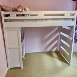 White Twin Loft Bed With Desk