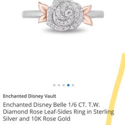 Disney belle Diamond/silver/ Rose Gold ROSE Ring Size 6